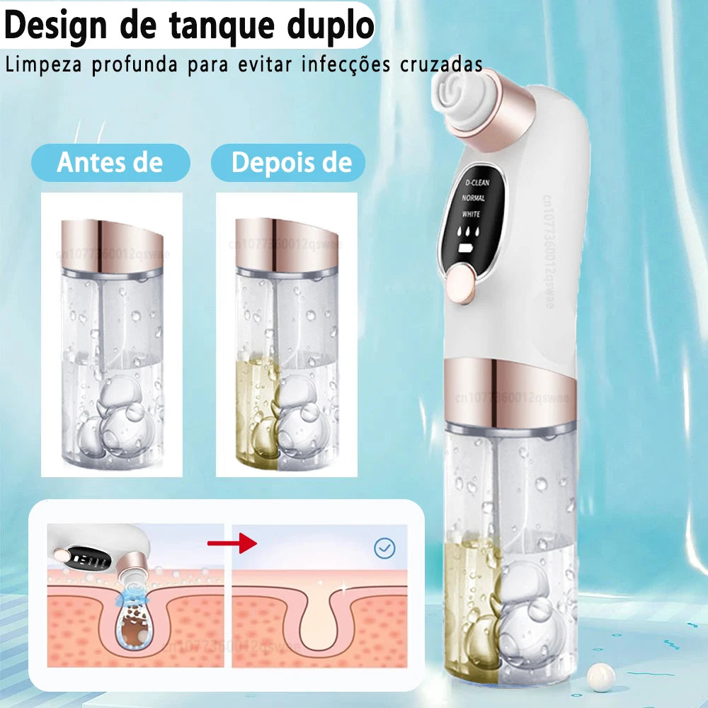 Removedor de cravos a vácuo elétrico USB com 5 cabeças em fundo branco