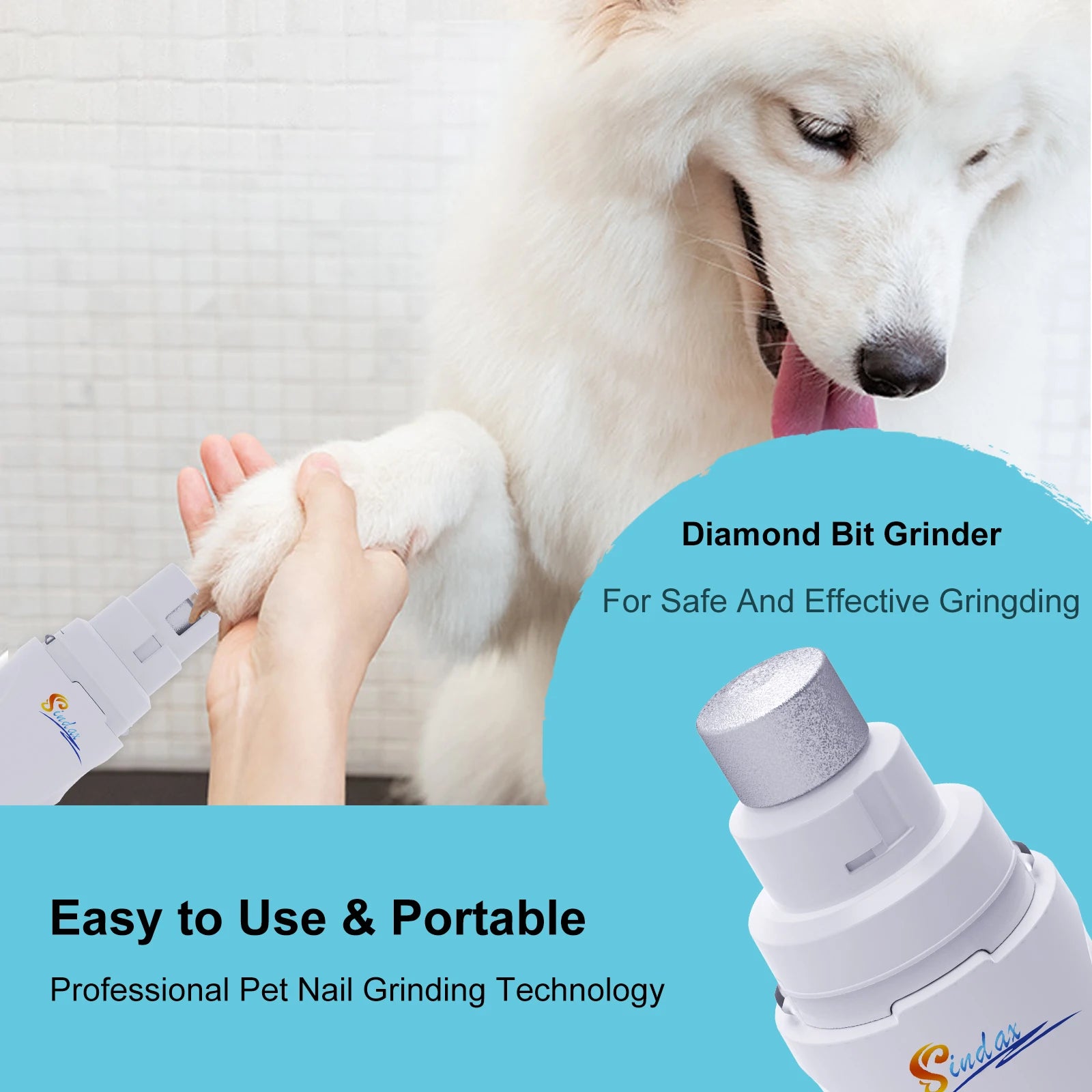 Lixa elétrica de unhas para pets USB recarregável em fundo branco