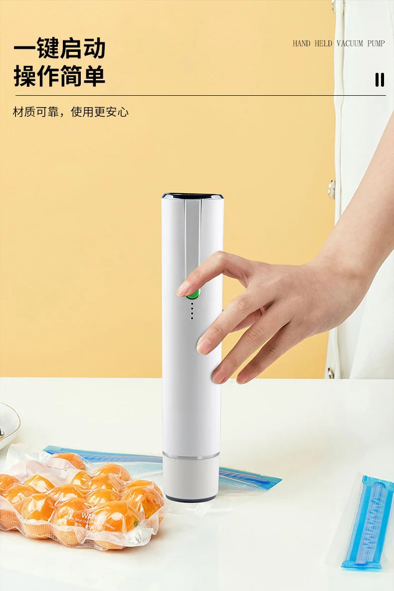 Seladora a vácuo portátil manual elétrica para alimentos em fundo branco