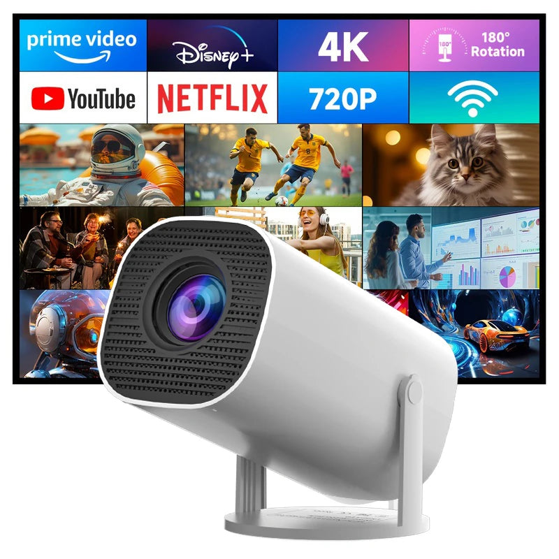 Mini projetor portátil 4K LED HD em fundo branco