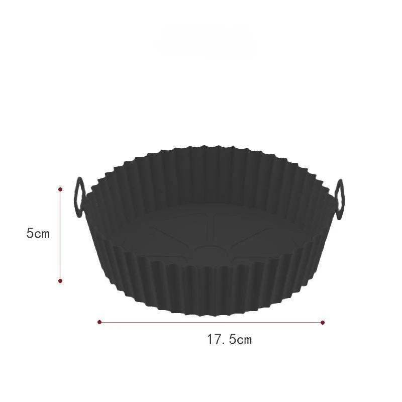 Forma de silicone para air fryer reutilizável antiaderente em fundo branco