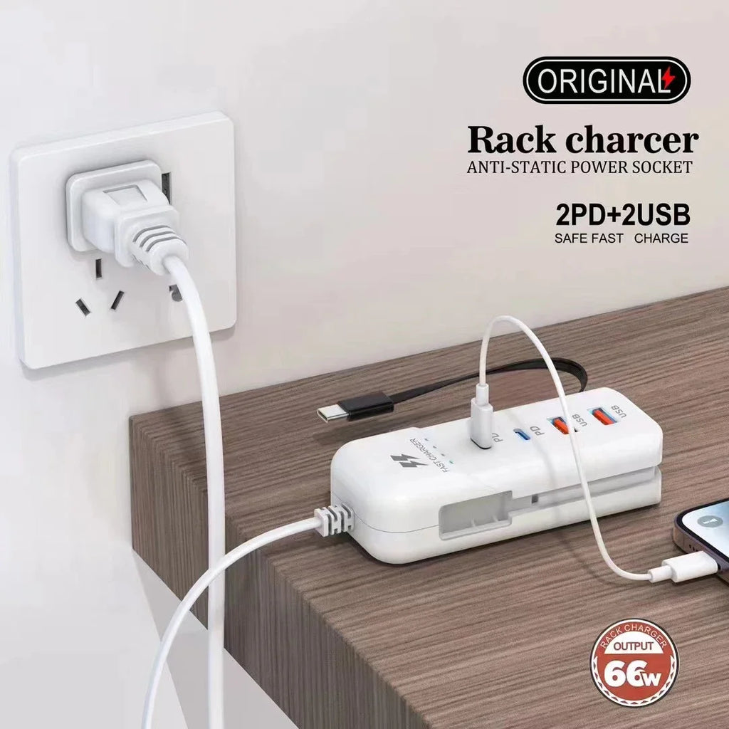 Carregador de parede USB-C 4 portas rápido em fundo branco