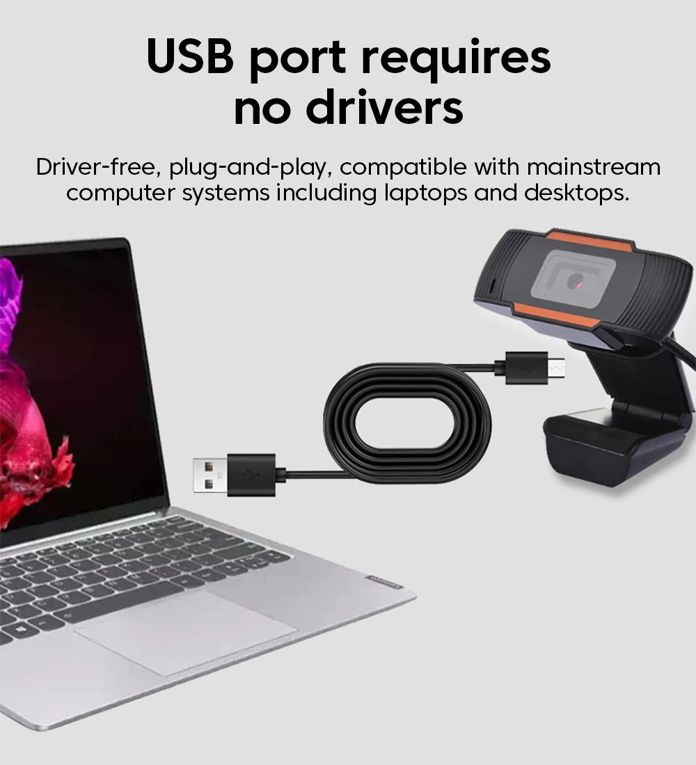Webcam HD 1080P USB com microfone em fundo branco