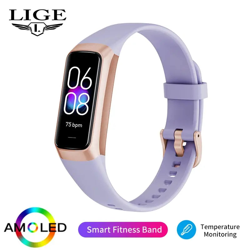 Smartwatch amoled com monitor cardíaco em fundo branco