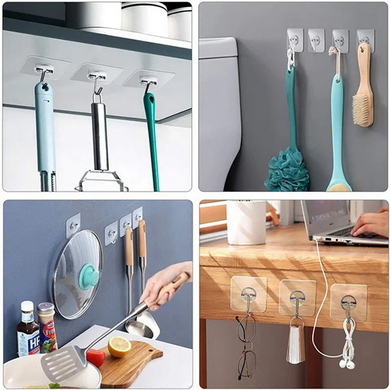 Kit de ganchos adesivos transparentes para parede em fundo branco