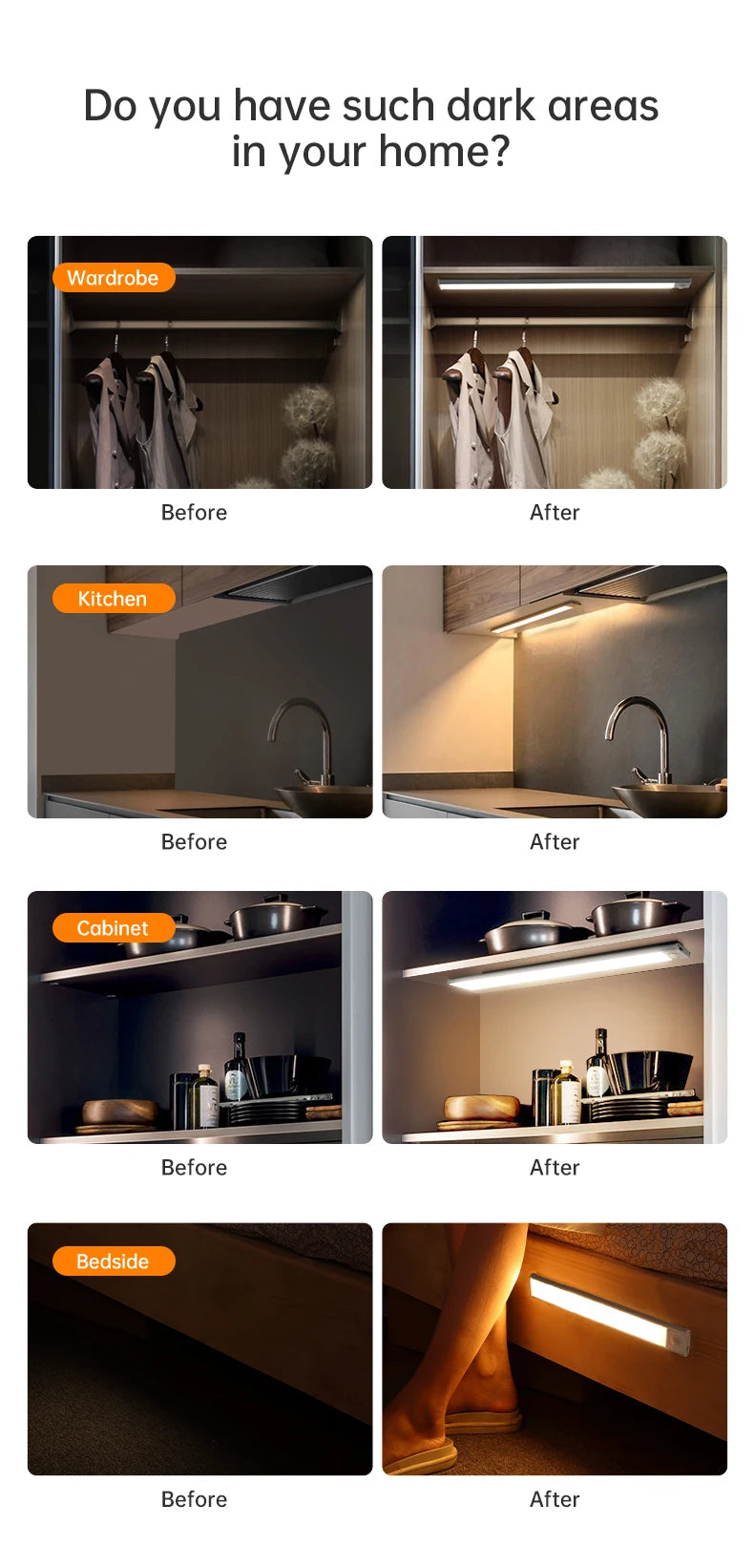 Luz noturna LED com sensor de movimento em fundo branco