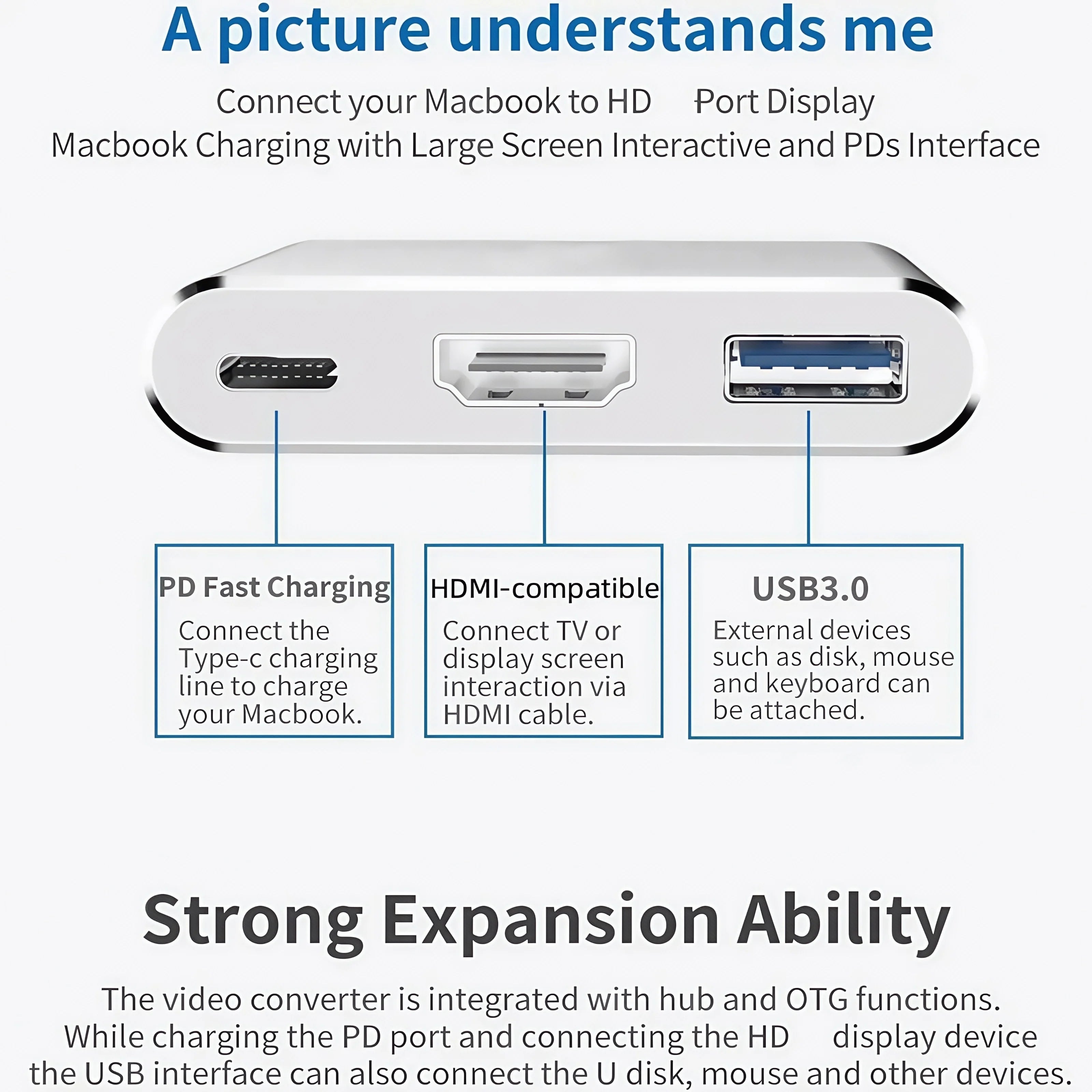 Adaptador USB-C para HDMI 4K com Entrada USB 3.0 e Carga - Foto 14
