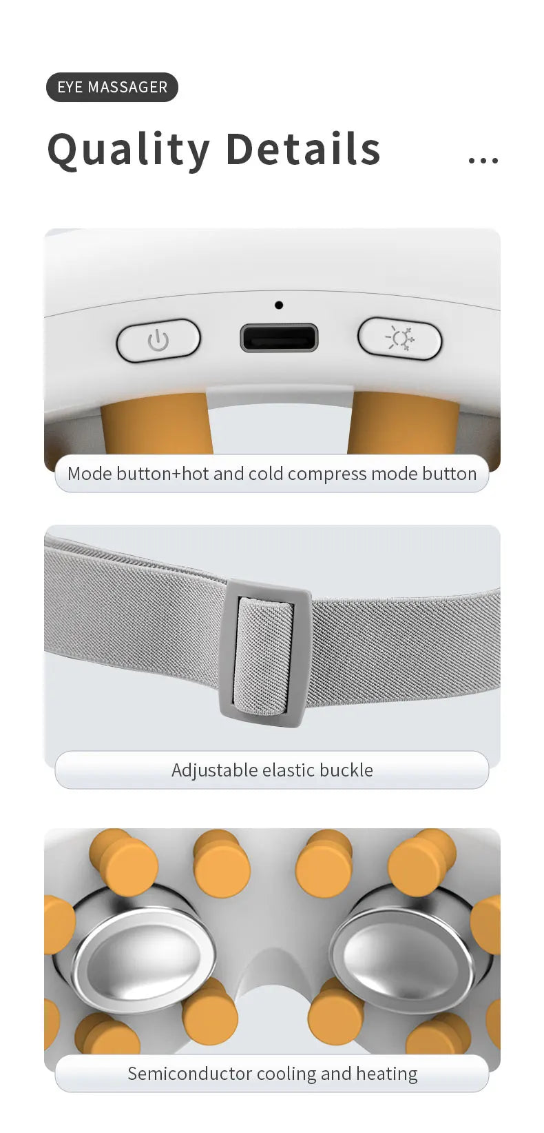 Massageador elétrico para olhos com aquecimento e Bluetooth em fundo branco