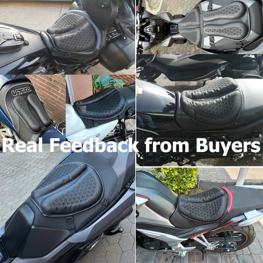 Almofada de gel 3D assento moto antiderrapante em fundo branco