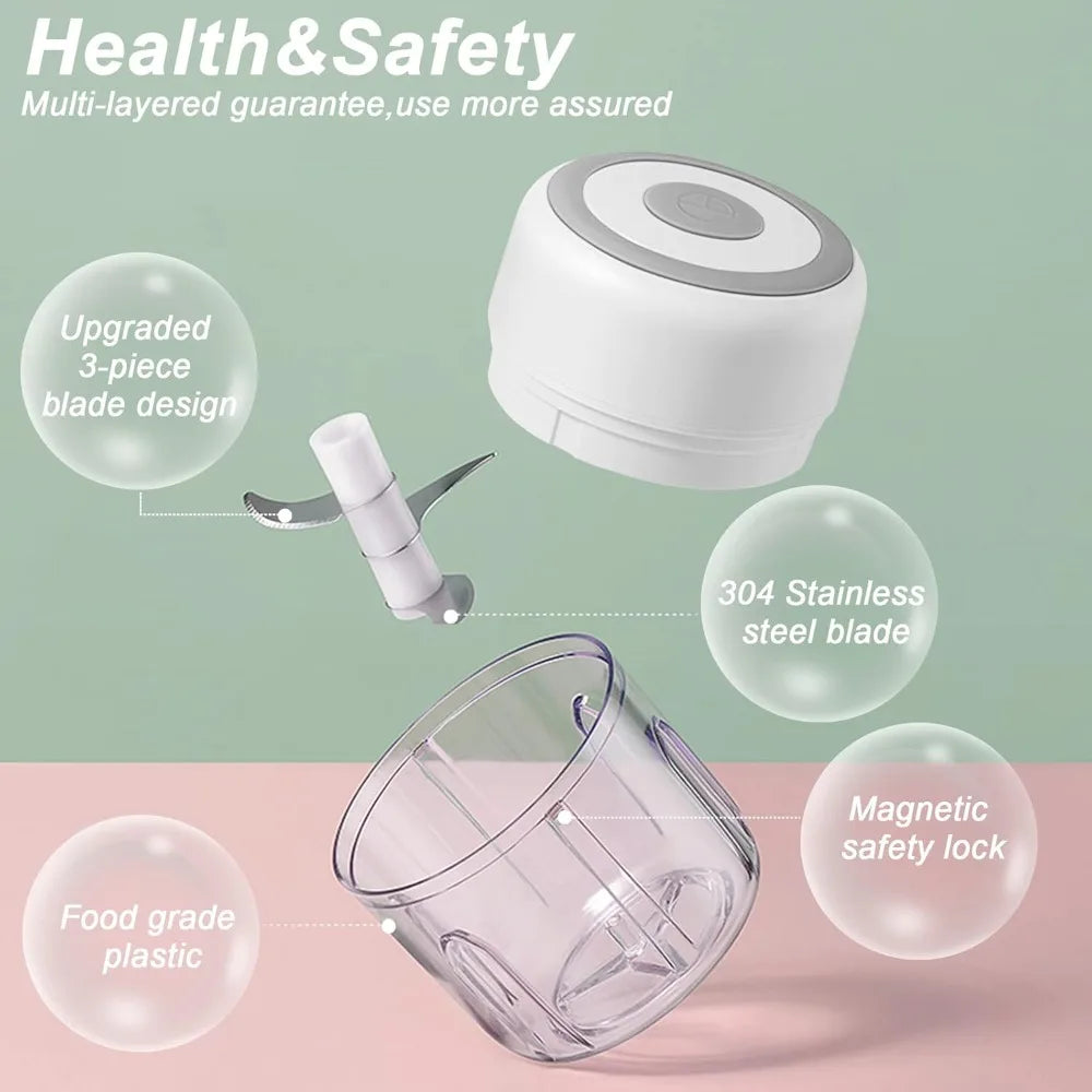 Mini processador de alimentos elétrico USB 250ml picador portátil em fundo branco