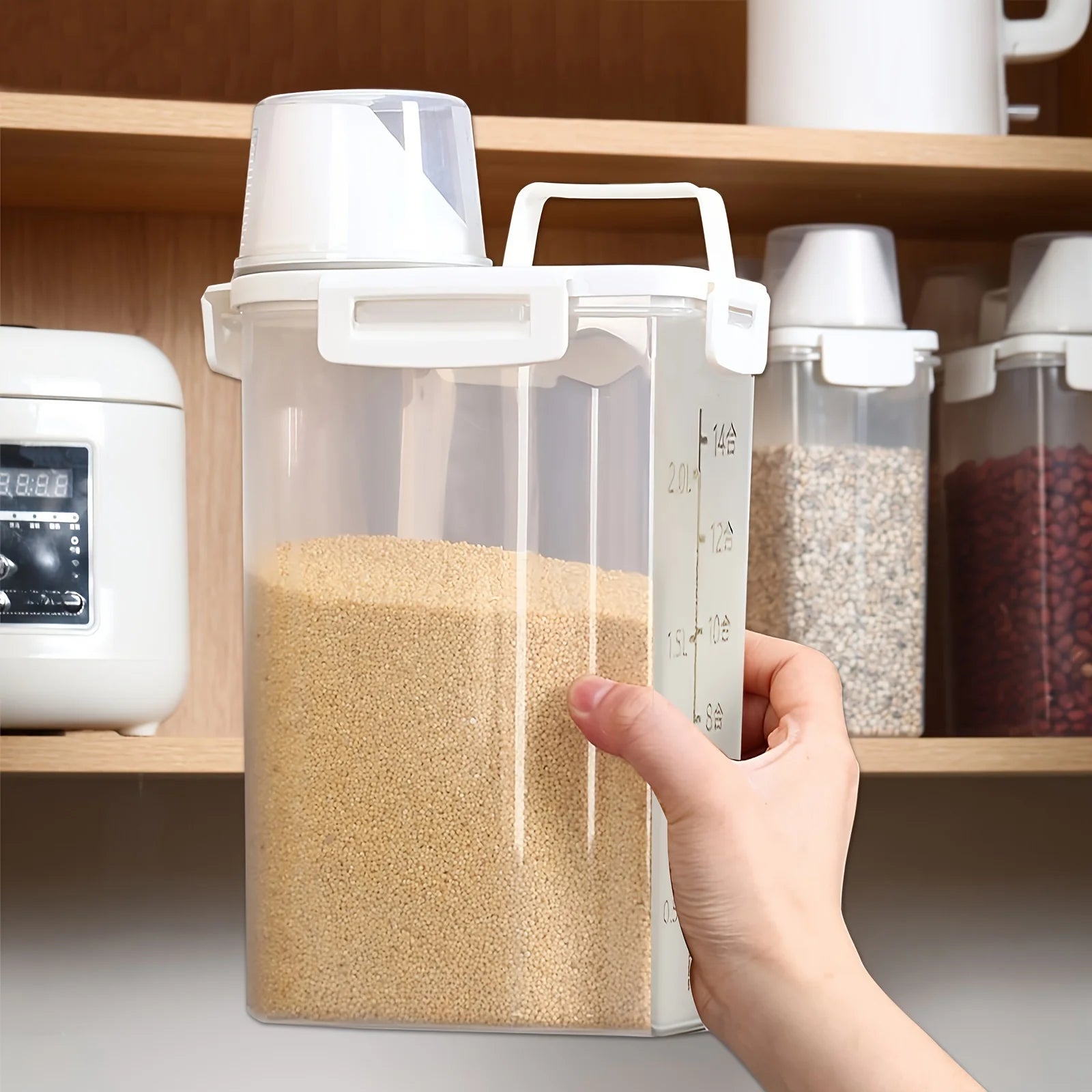 Kit potes herméticos plásticos com tampa 4 peças organizador pantry em fundo branco