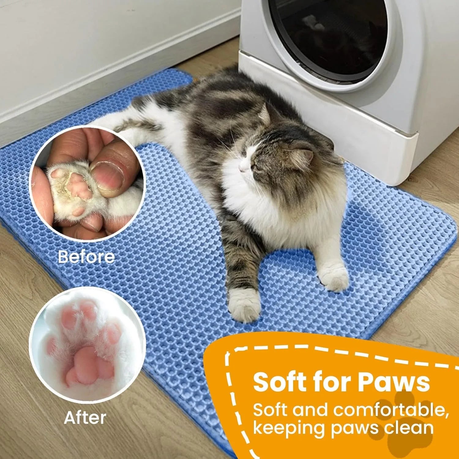 Tapete captador de areia dupla camada impermeável para caixa de gato em fundo branco
