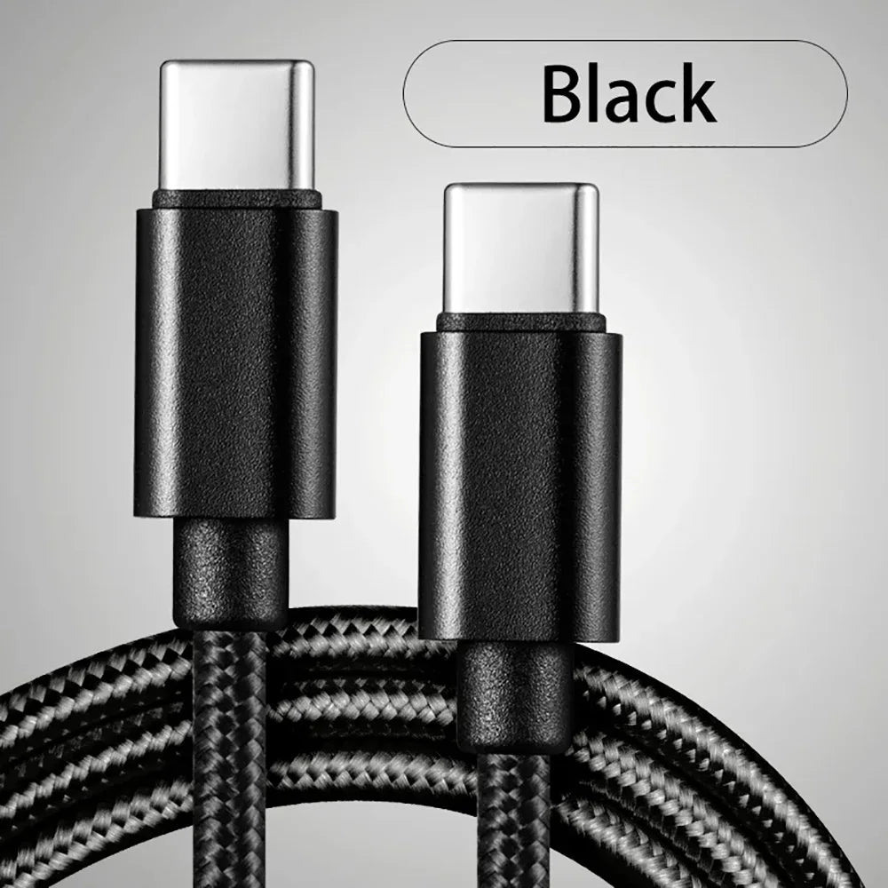 Cabo USB-C reforçado nylon trançado fast charge em fundo branco