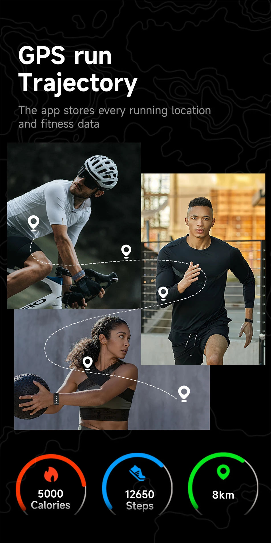 Pulseira fitness inteligente à prova d'água com monitor cardíaco em fundo branco