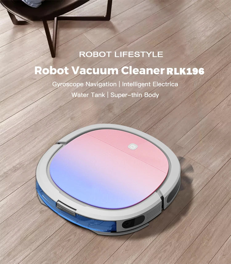 Robô aspirador inteligente com WiFi e tanque de água em fundo branco