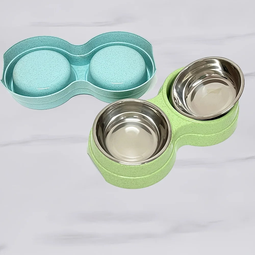 Tigela dupla aço inox para pet antiderrapante em fundo branco