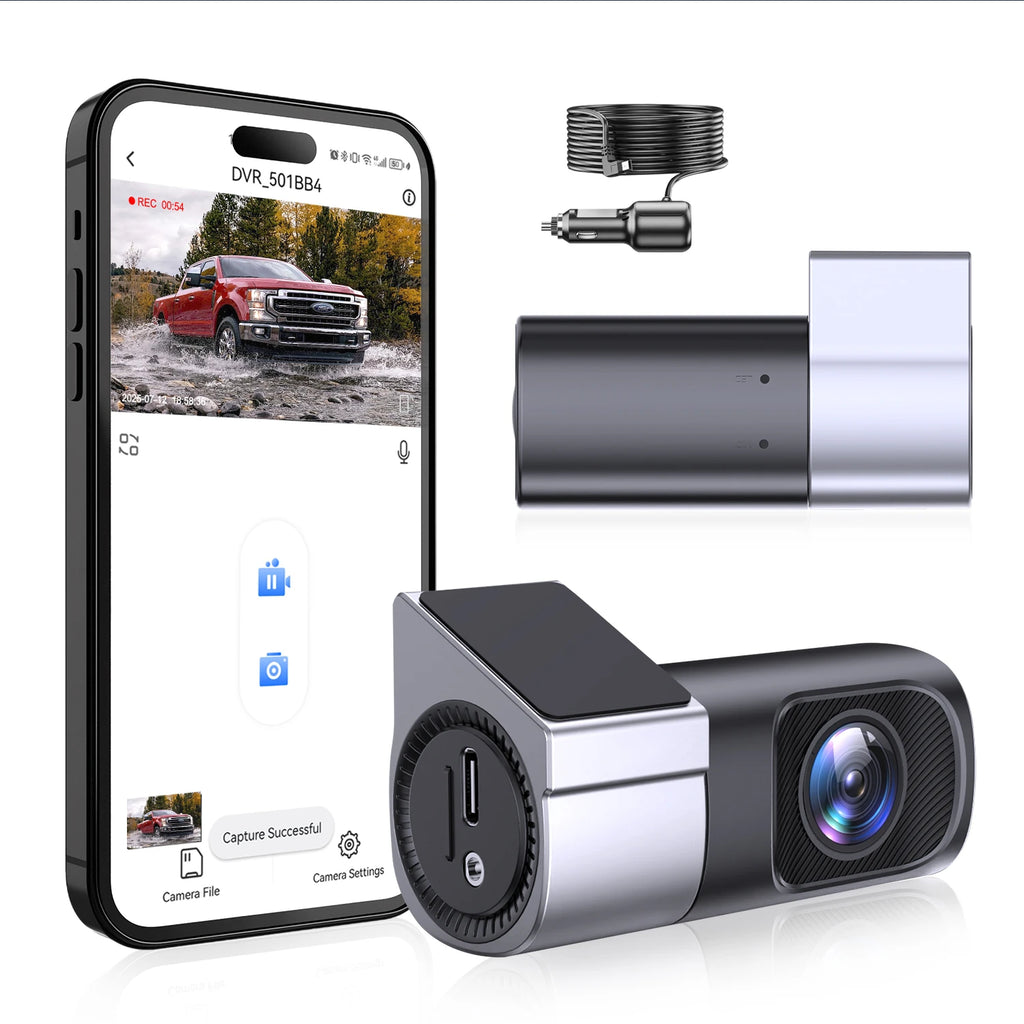 Câmera dashcam veicular 1080p com wifi visão noturna em fundo branco