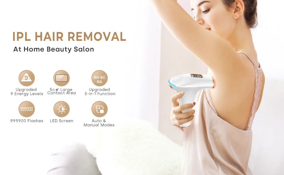 Depilador IPL com 999 mil flashes luz pulsada permanente em fundo branco