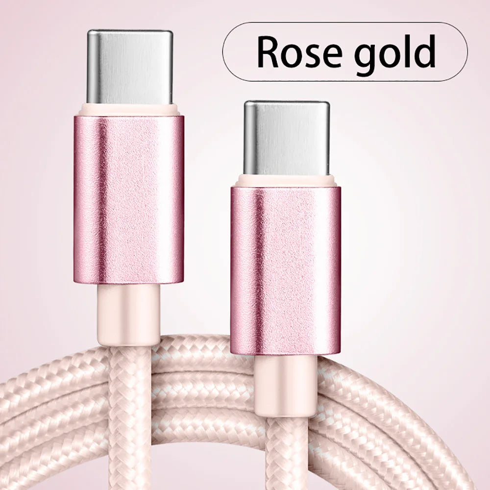 Cabo USB-C reforçado nylon trançado fast charge em fundo branco
