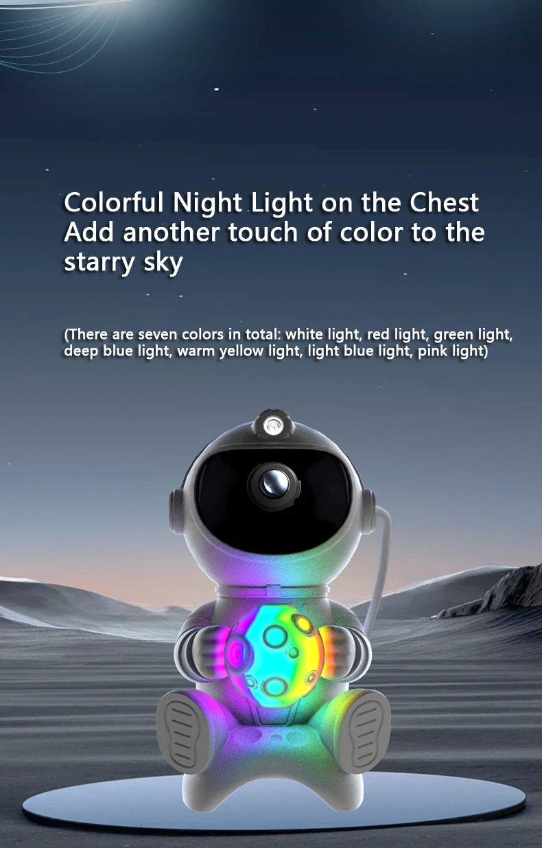 Projetor astronauta galáxia RGB com Bluetooth em fundo branco