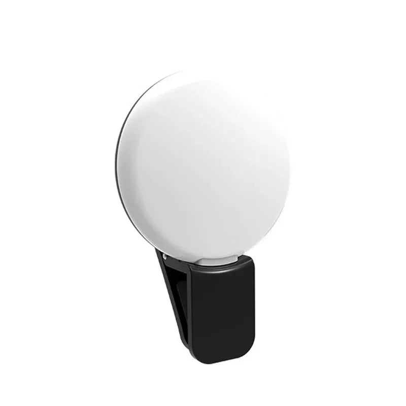 Ring light para celular clip com 3 níveis de luz em fundo branco