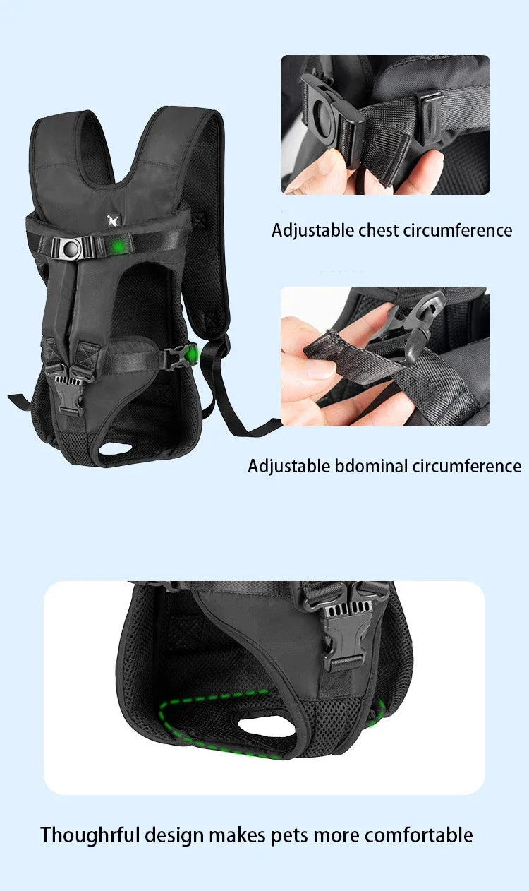 Mochila transporte para pet respirável com janela bolha em fundo branco