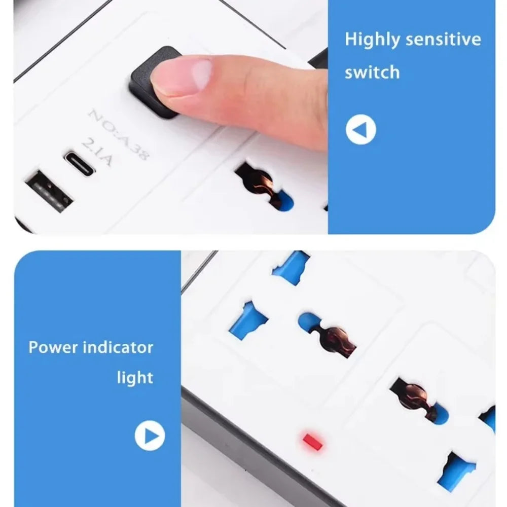 Extensão elétrica régua universal múltiplos plugues bivolt em fundo branco