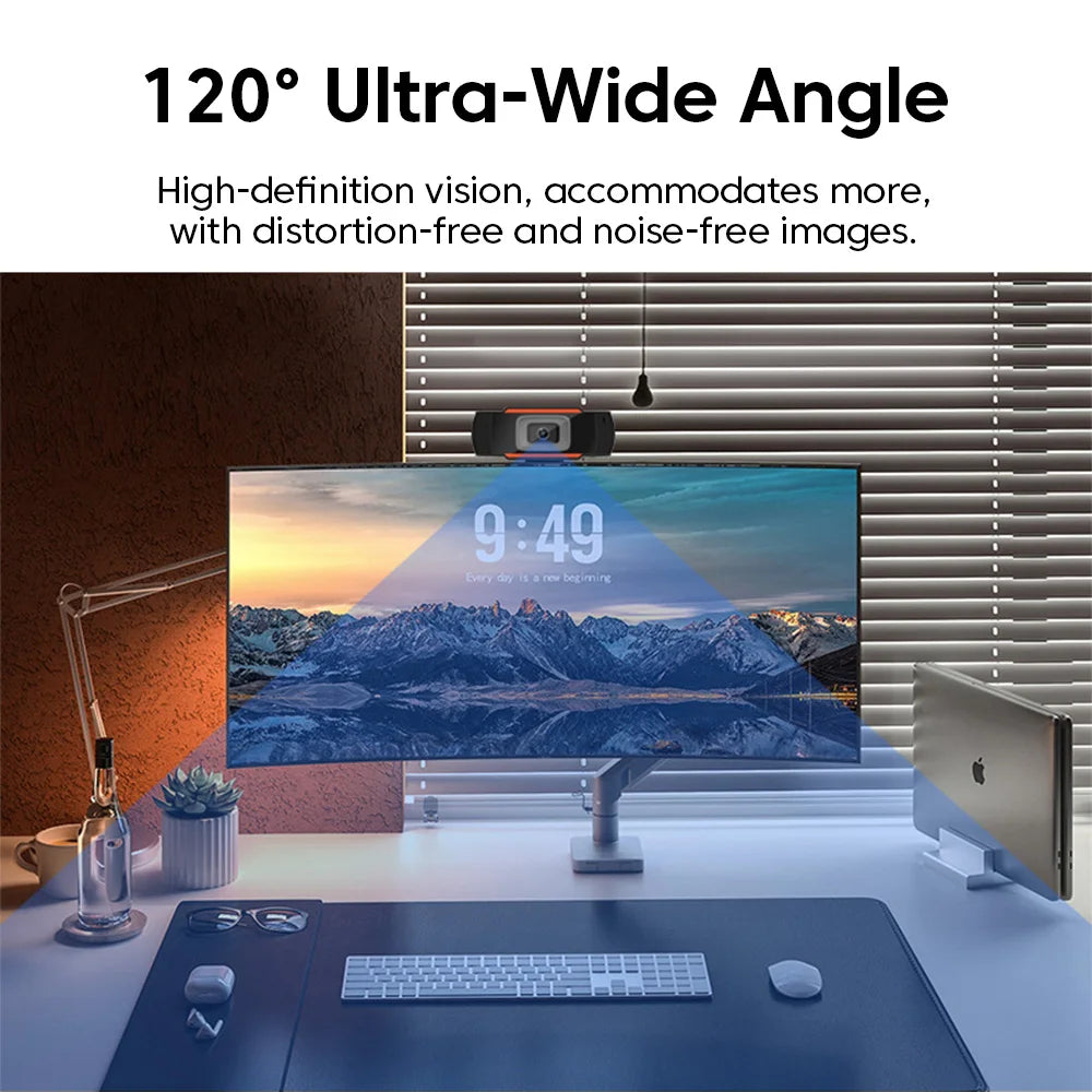 Webcam HD 1080P USB com microfone em fundo branco