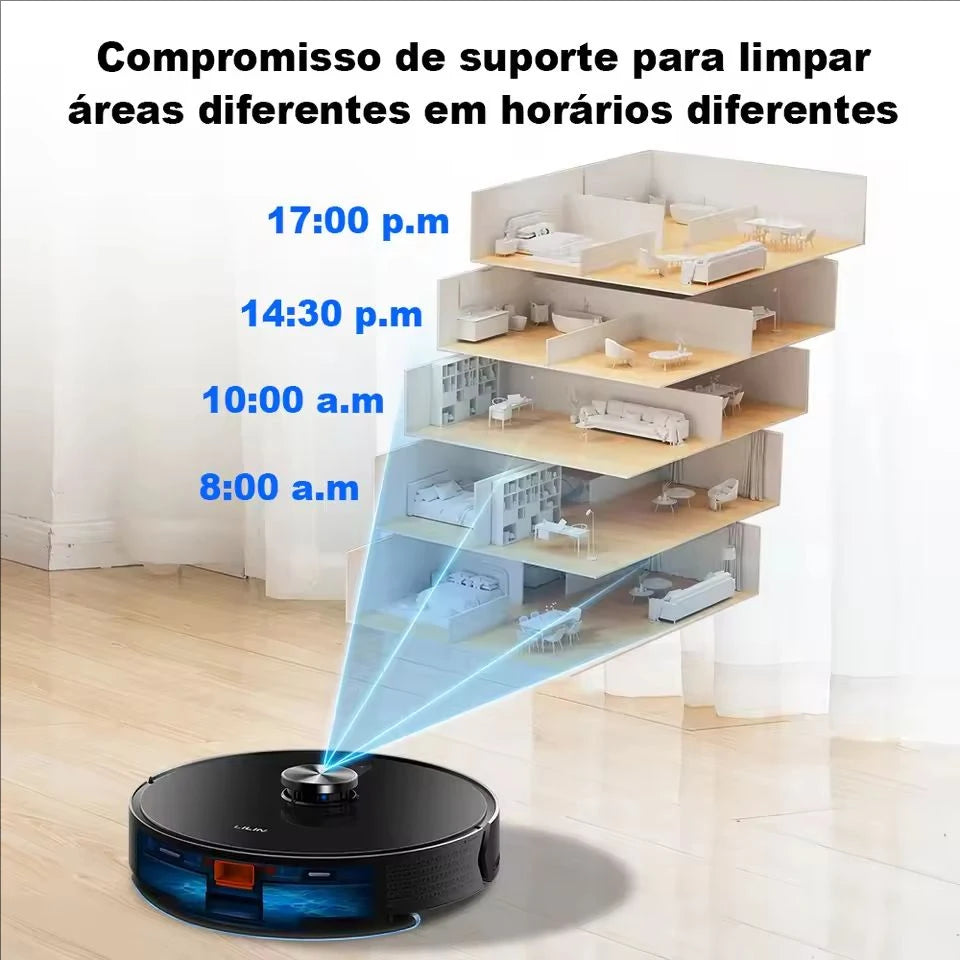 Robô aspirador com mapeamento a laser e função mop 6500Pa em fundo branco
