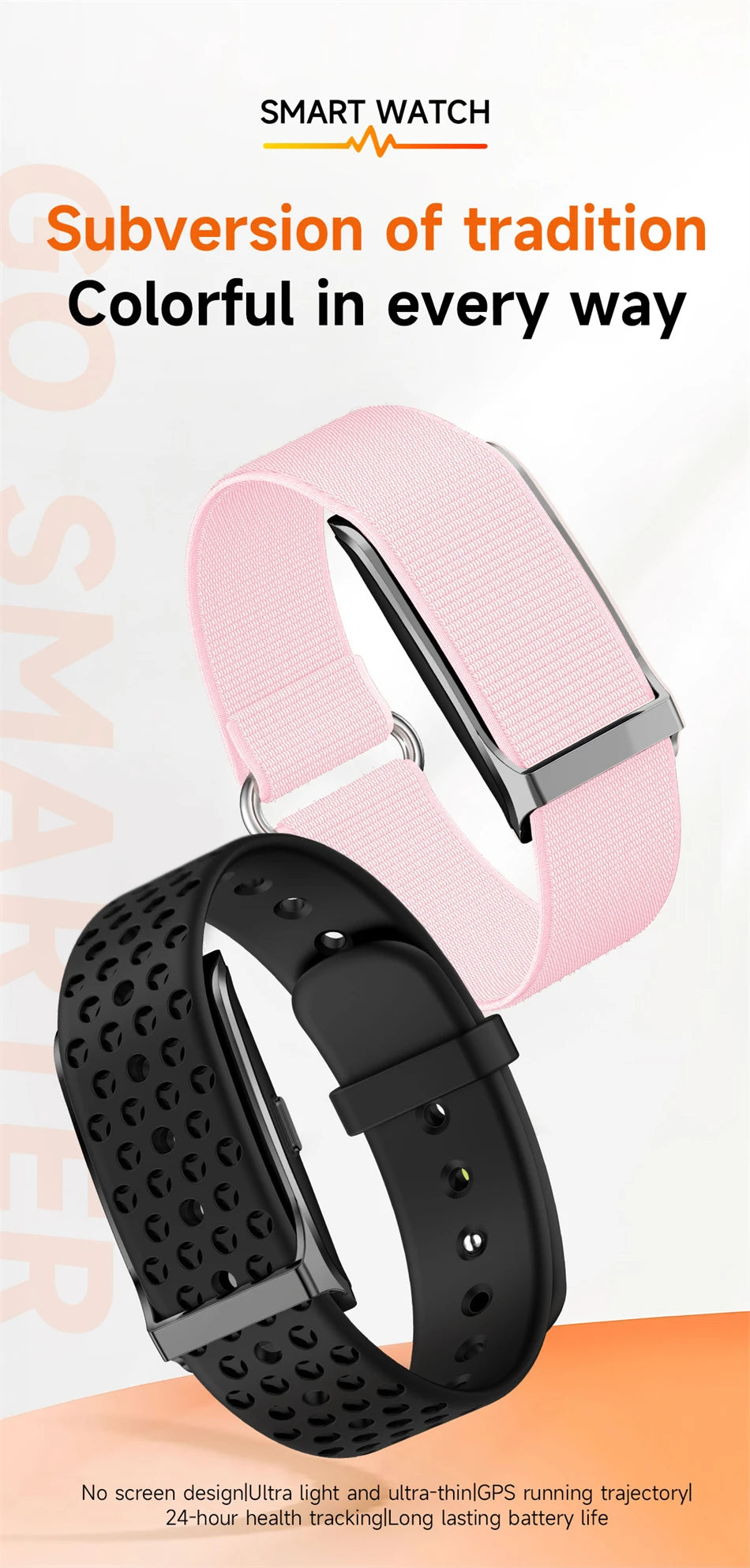 Pulseira fitness inteligente à prova d'água com monitor cardíaco em fundo branco