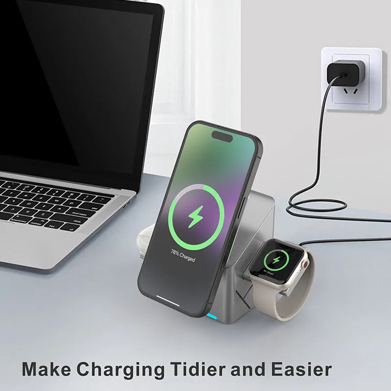 Carregador Sem Fio 3 em 1 Magnético 15W para iPhone, Apple Watch e AirPods - Foto 6