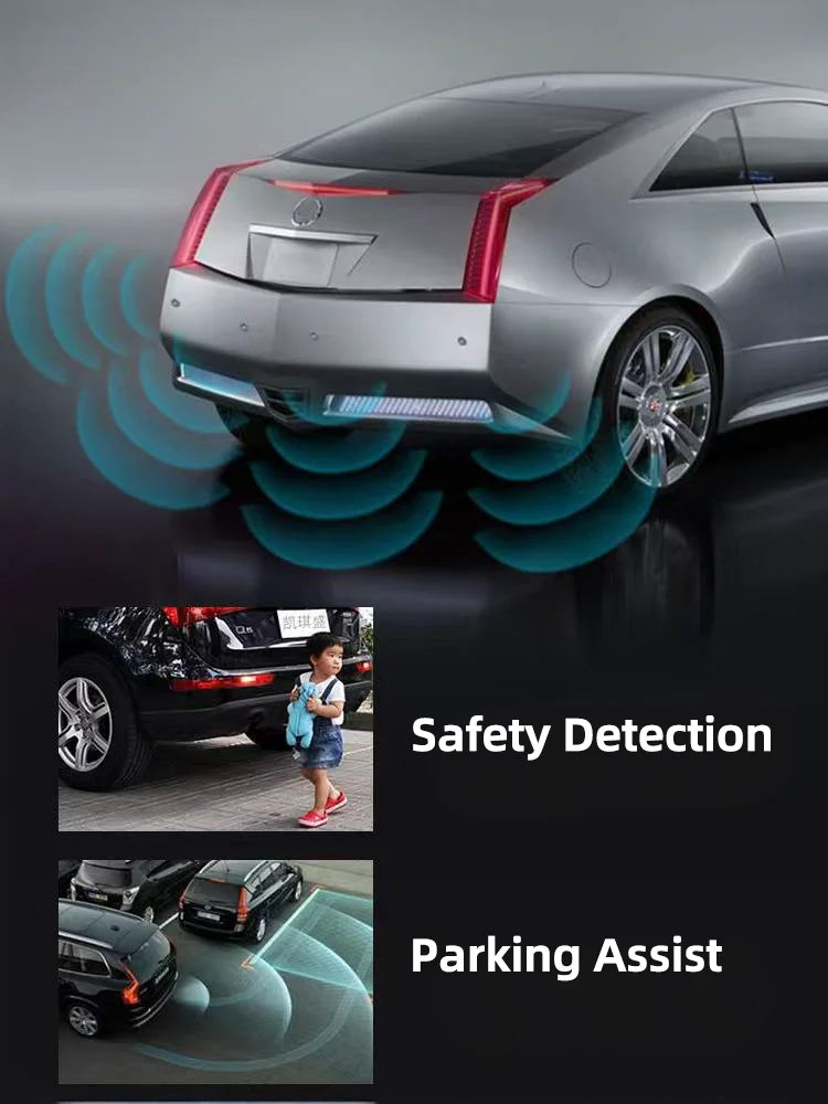 Kit sensor de estacionamento com 4 sensores e alarme sonoro em fundo branco