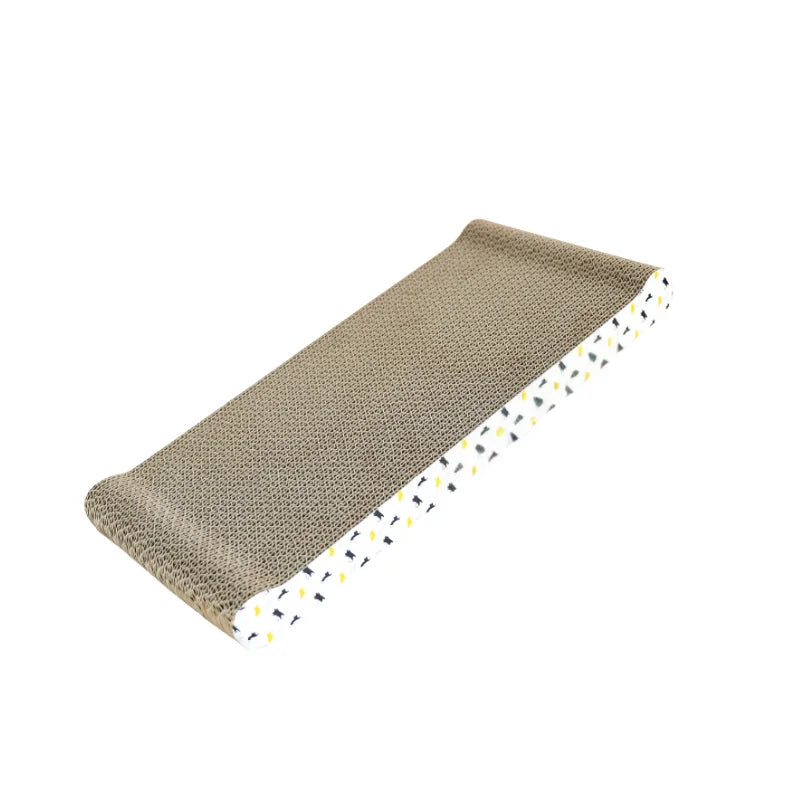 Arranhador de papelão ondulado formato onda para gatos em fundo branco