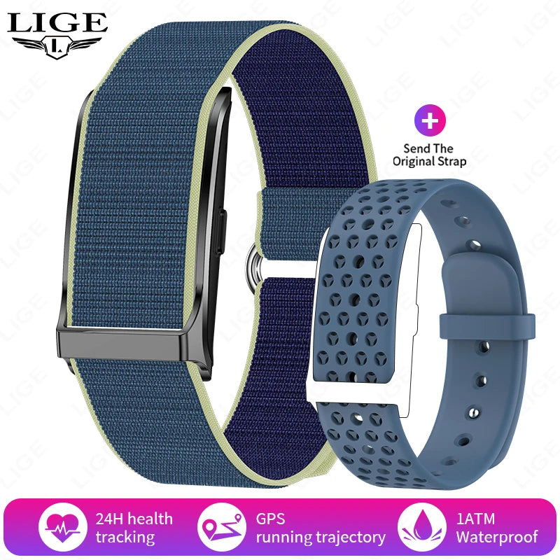 Pulseira fitness inteligente à prova d'água com monitor cardíaco em fundo branco