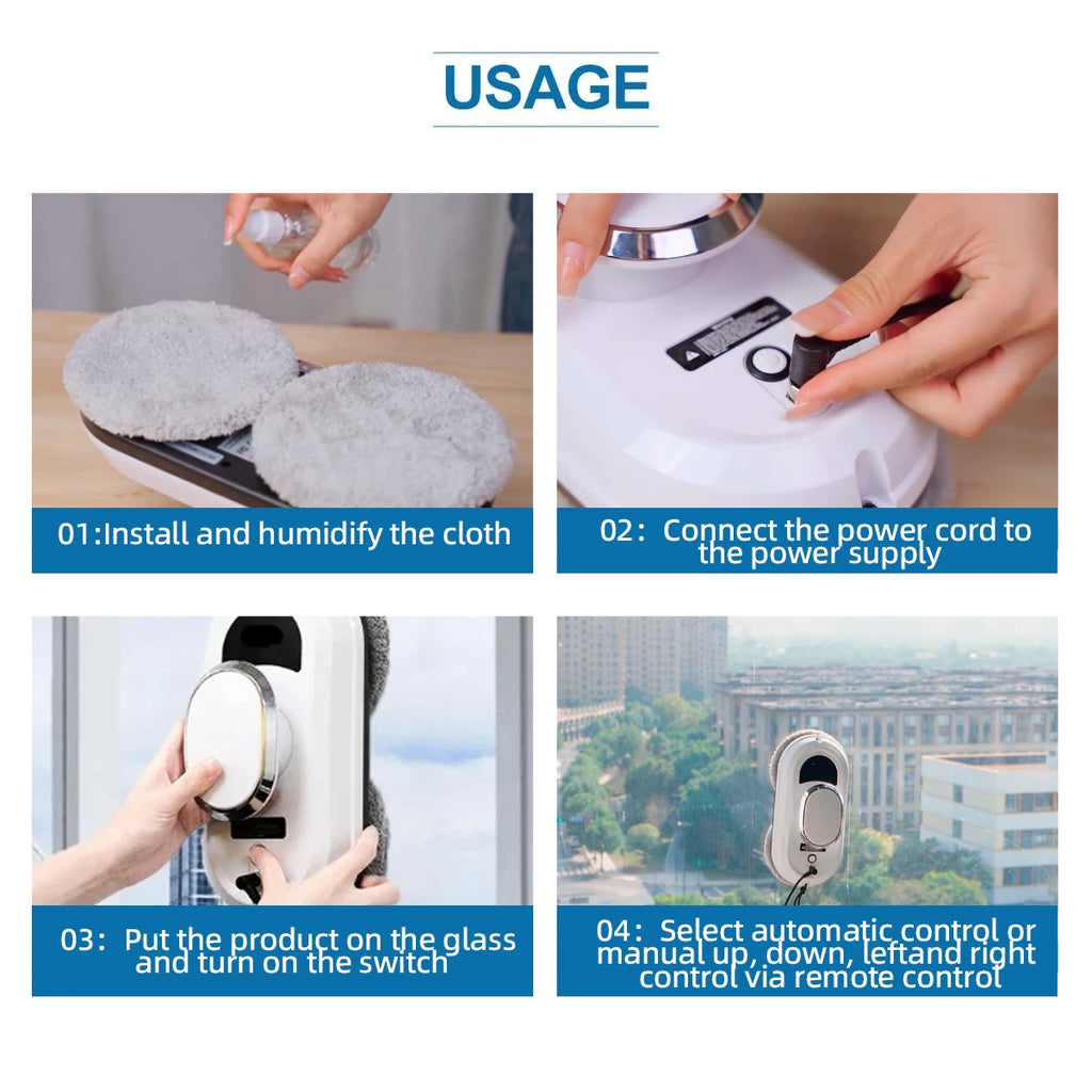 Limpador de vidros inteligente elétrico com controle remoto em fundo branco
