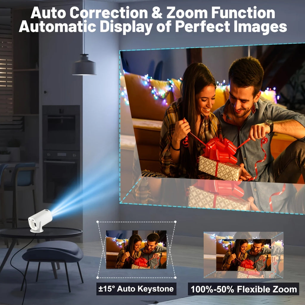 Mini projetor portátil 4K LED HD em fundo branco