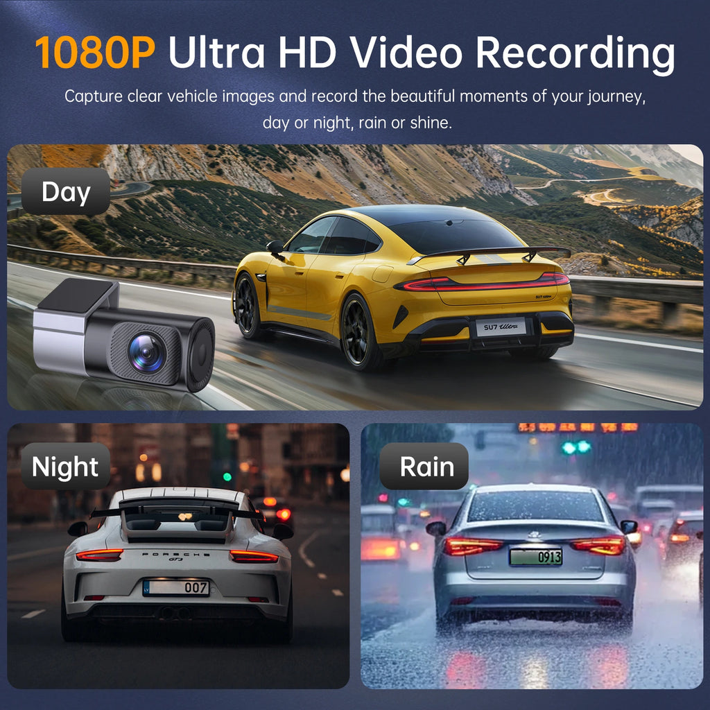Câmera dashcam veicular 1080p com wifi visão noturna em fundo branco