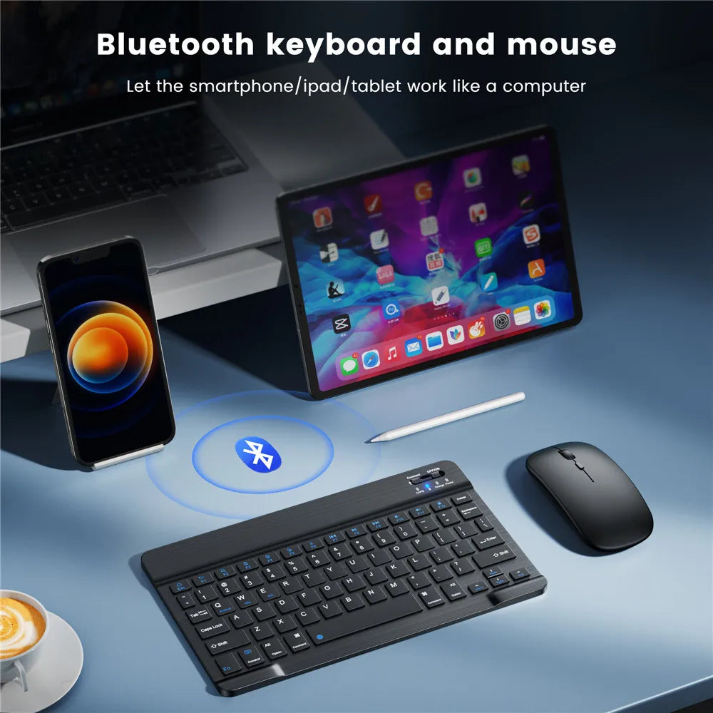 Teclado bluetooth ultra slim portátil em fundo branco