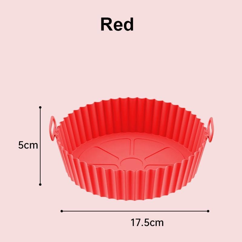 Forma de silicone para air fryer reutilizável antiaderente em fundo branco