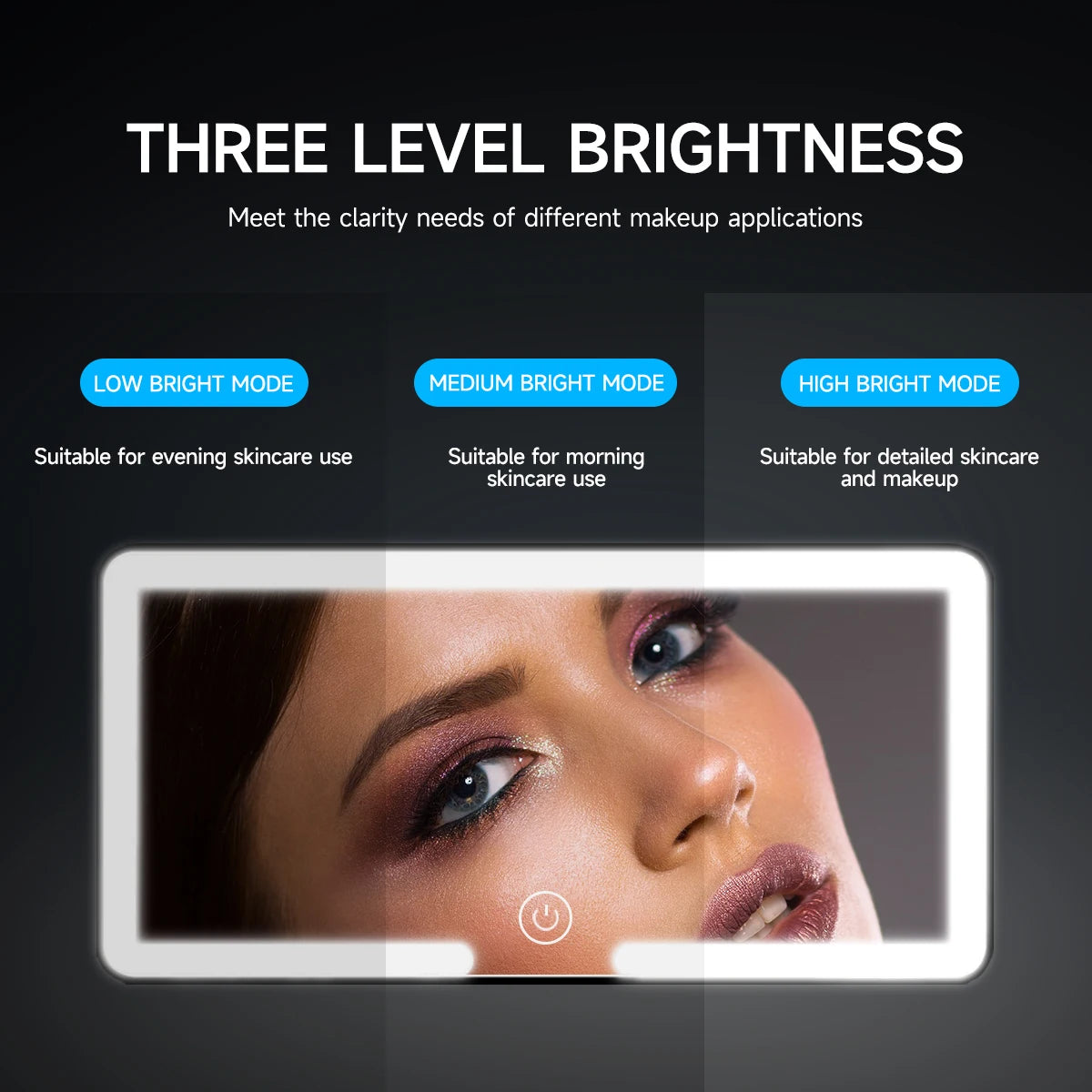 Espelho LED para carro dobrável HD com luz em fundo branco