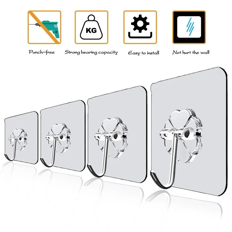 Kit de ganchos adesivos transparentes para parede em fundo branco