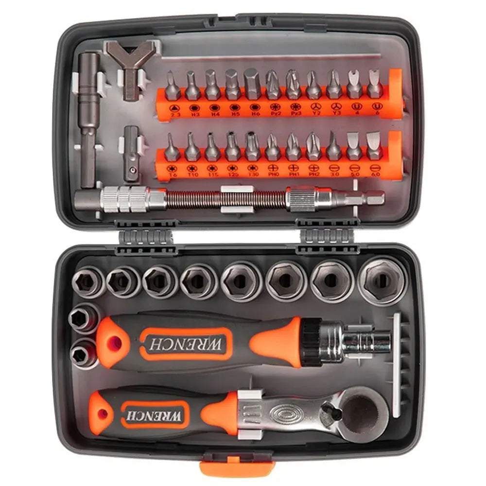 Kit de chaves de fenda e philips catraca profissional 38 peças em fundo branco