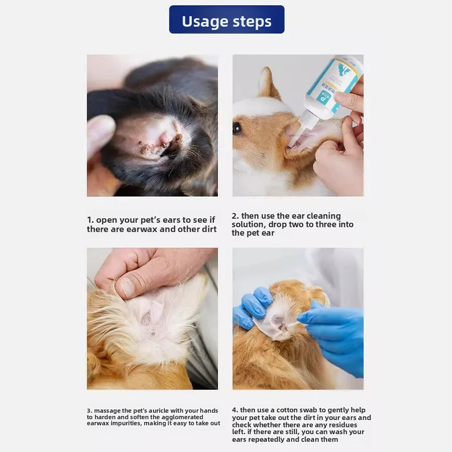 Gotas limpadora de ouvido para cães e gatos em fundo branco