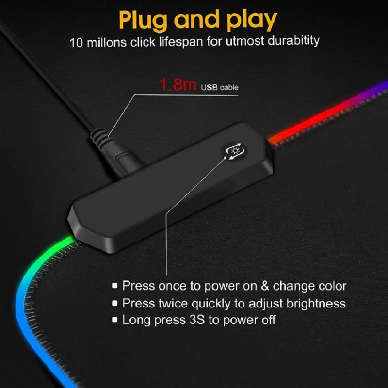 Mousepad Gamer RGB LED Grande Antiderrapante para Teclado 3