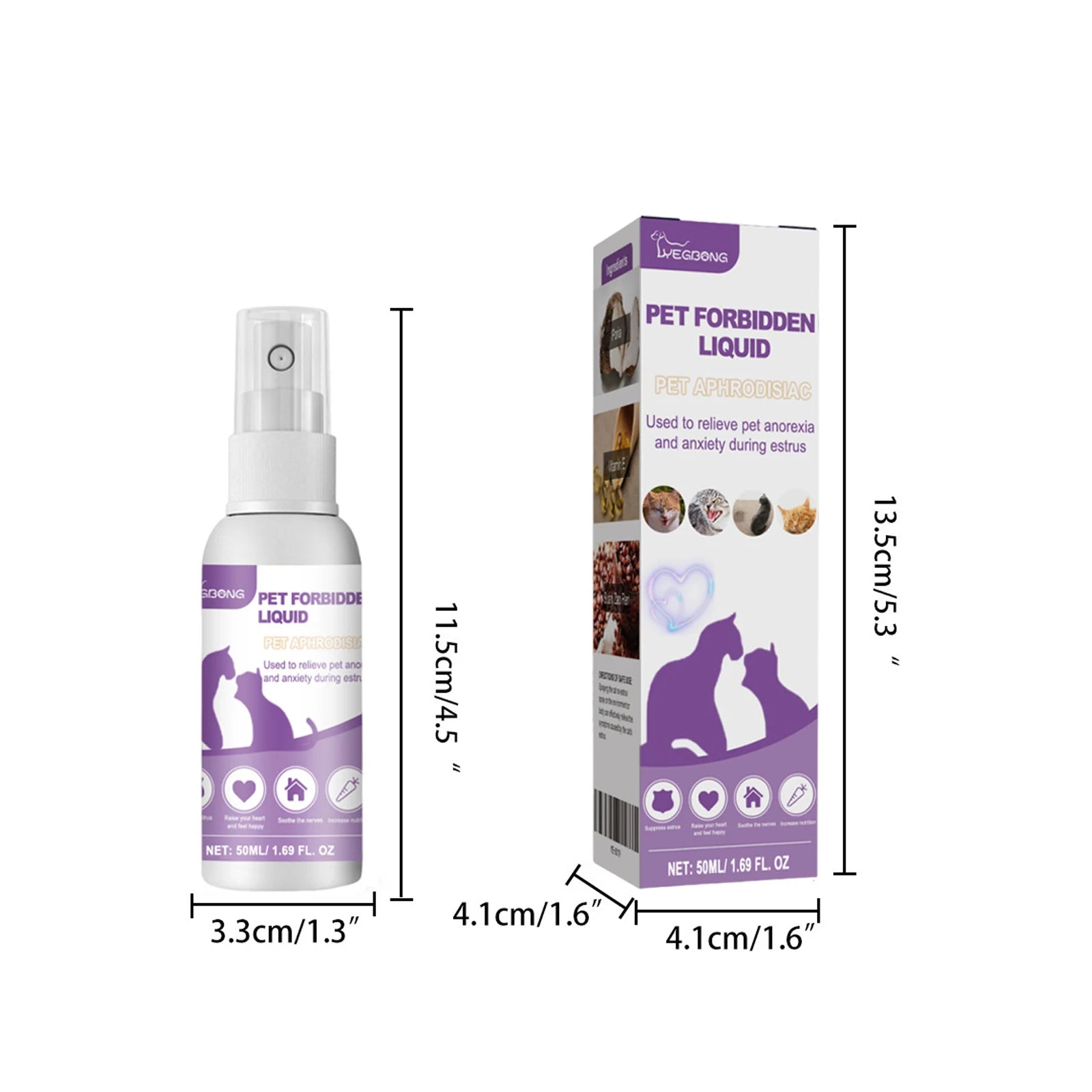 Spray calmante com feromônio para cães e gatos em fundo branco