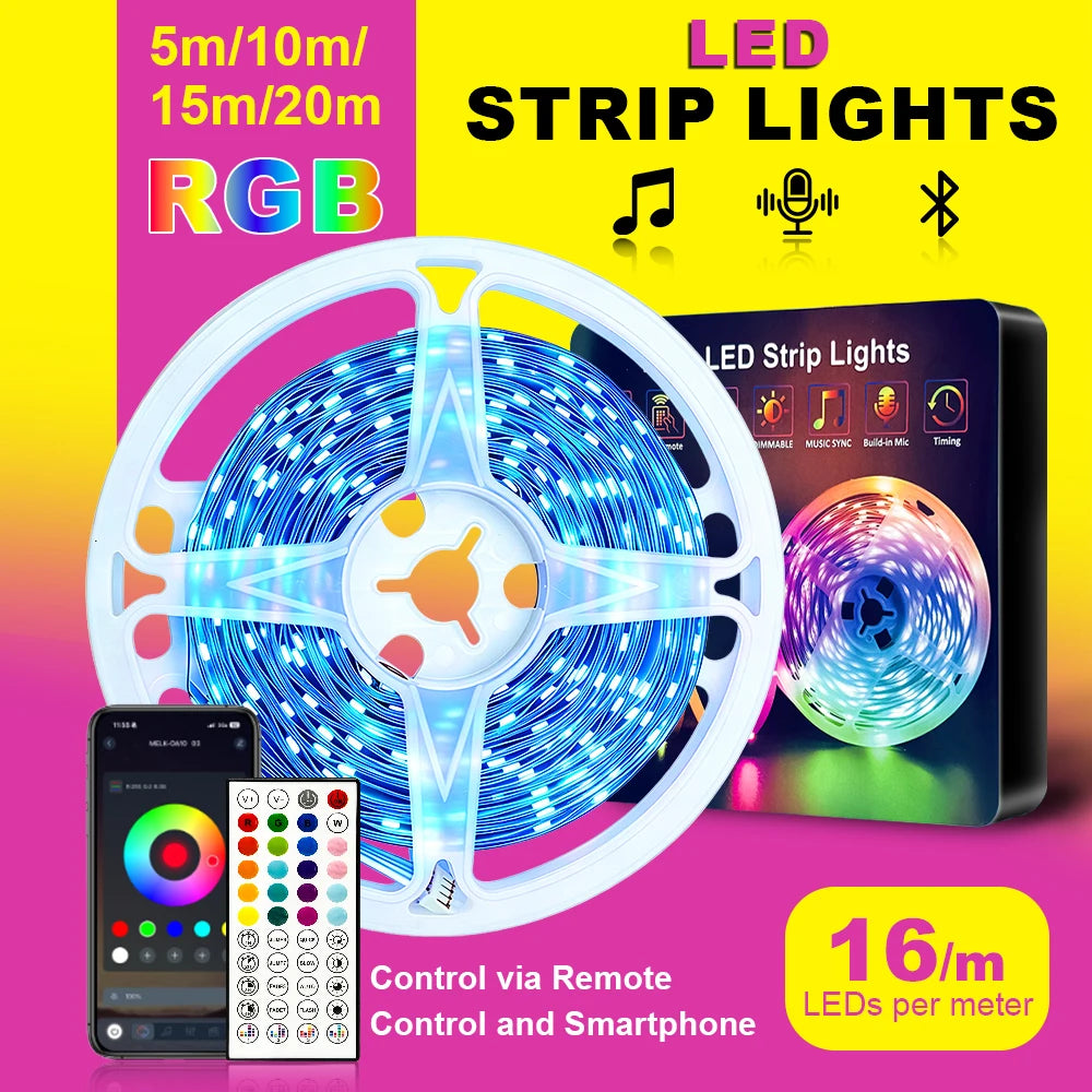 Fita LED RGB 5m Bluetooth Controle App e Música 1