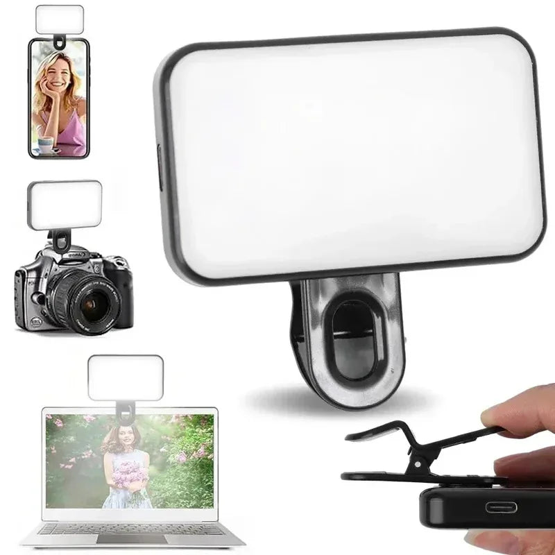 Ring light selfie recarregável com 36 LEDs e 3 cores em fundo branco