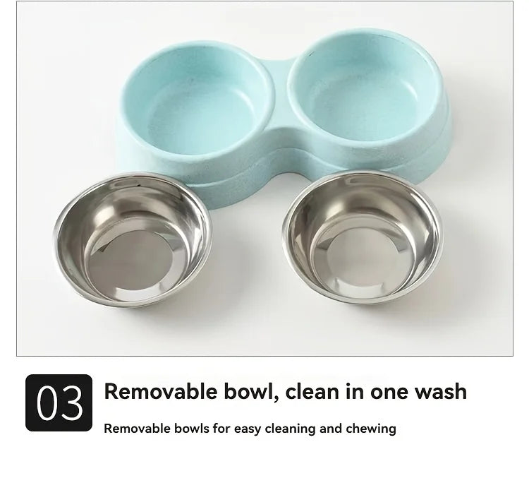 Tigela dupla aço inox para pet antiderrapante em fundo branco
