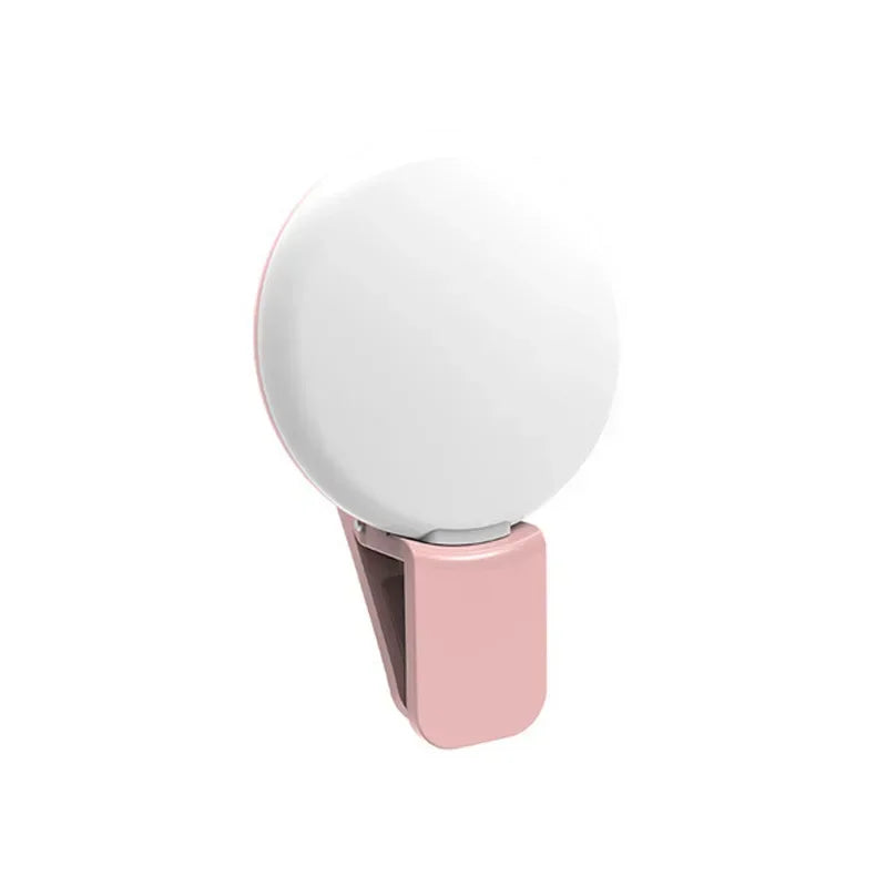 Ring light para celular clip com 3 níveis de luz em fundo branco