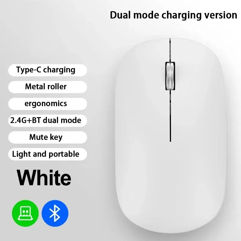 Mouse sem fio recarregável silencioso bluetooth em fundo branco